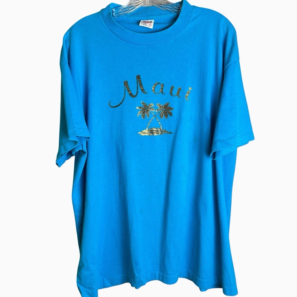 Vintage Maui T Shirt Size XL Gold Logo & Palm Trees Single Stitch Anvil Tag